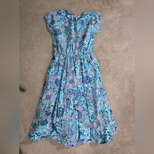 Lands' End Blue and Purple Ruched Smocked Sundress